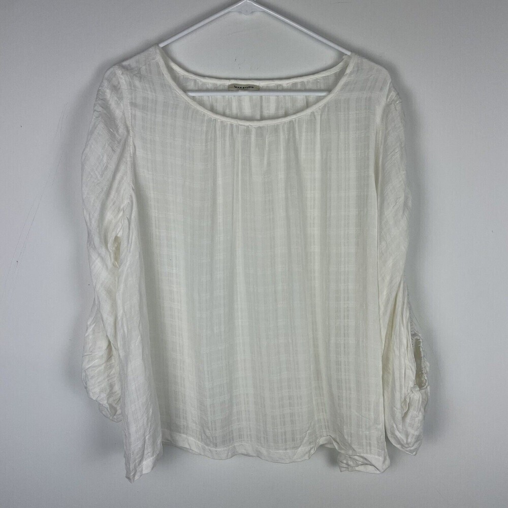 Max Studio Cream Boxy Balloon Sleeve Blouse  Large Boat Neck​​​​